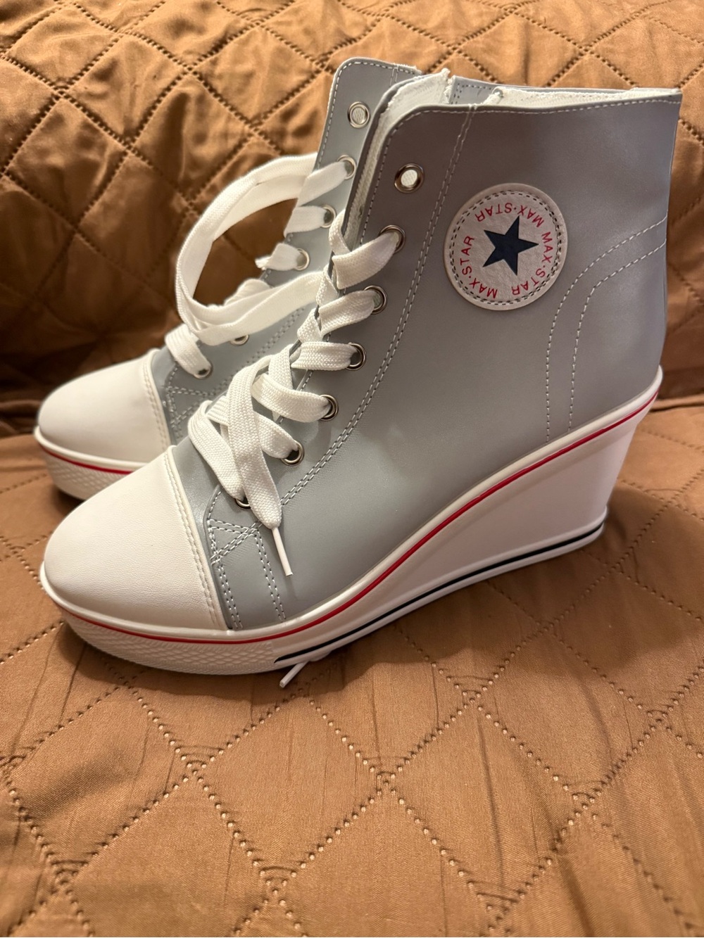 Max Star Silver Wedge High Top Tennis Shoe Sneakers Sz 8